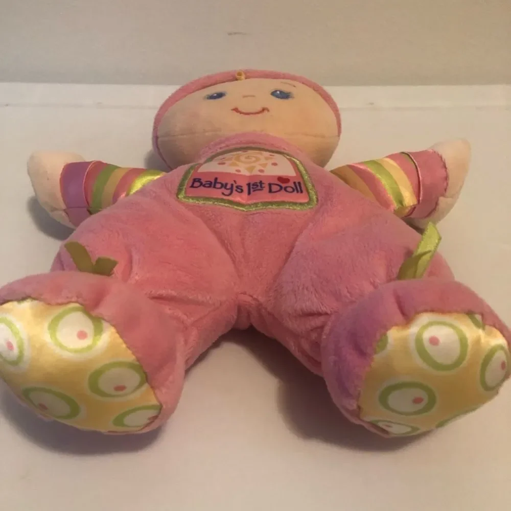 Fischer Price Baby’s First Rattle Doll Pink Plush Stripes & Circles 2008